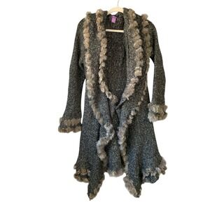 Olivia M Gray Cardigan with Fur Trim